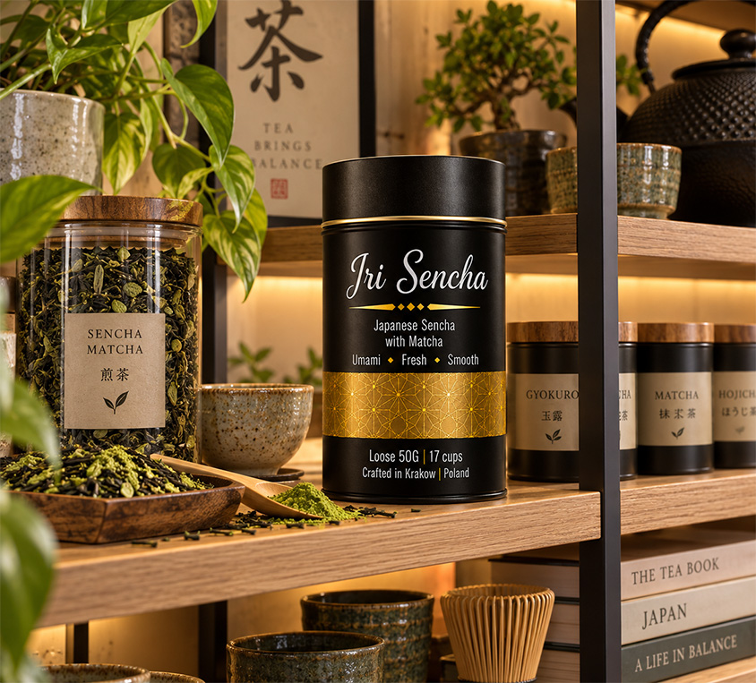 Iri Sencha Leo Tea – japońska zielona herbata Sencha z Matchą w metalowej puszce 50g